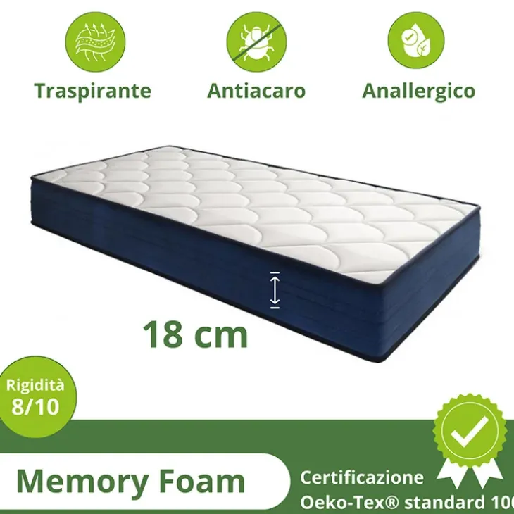 Materasso singolo 90x190cm memory lato estivo e invernale H. 18cm Basic Dream 50