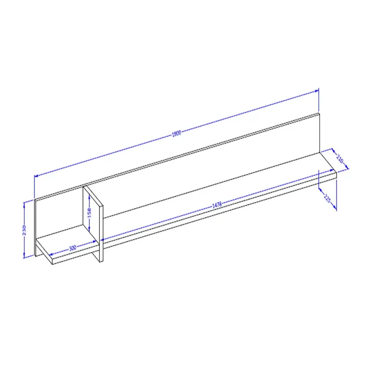 Mensola a muro 180x23h cm moderna rovere Lolla