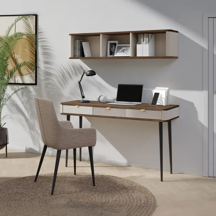 Mensola 130x30 cm 3 vani a giorno beige cashmere noce Arden