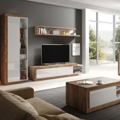 Mensola 180x28h cm da parete moderna bianco lucido rovere Aria