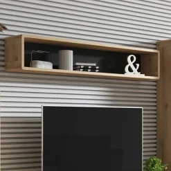 Mensola 150x27h cm moderna soggiorno rovere nero opaco Esmond