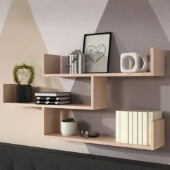 Mensola 119x55h cm pensile a muro 3 ripiani rovere chiaro Concetta