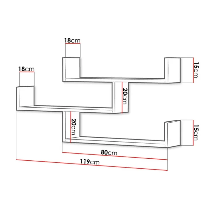 Mensola 119x55h cm pensile a muro 3 ripiani bianco Concetta