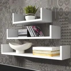 Mensola 80x48h cm 3 ripiani pensile da parete bianco Cristina