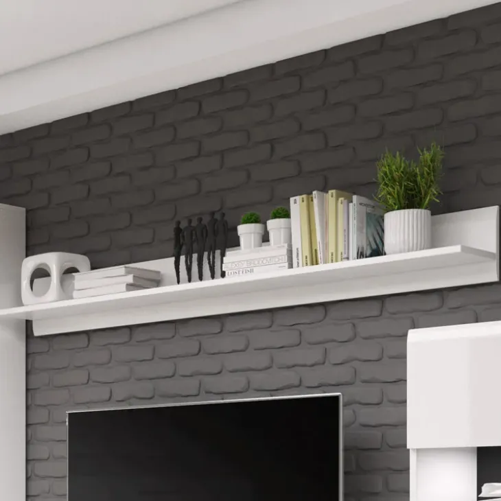 Mensola 160x22h cm soggiorno moderna bianco opaco e lucido Maiorca