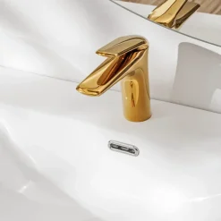 Miscelatore per lavabo bagno ottone dorato Becco