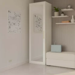 Mobile armadio multiuso ingresso 50x180h cm appendiabiti con specchio bianco Effort