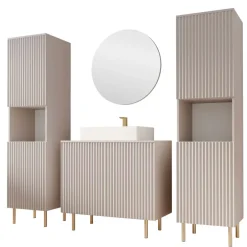 Mobile bagno a terra cannettato 87 cm con 2 colonne a terra, specchio beige cashmere Nuria