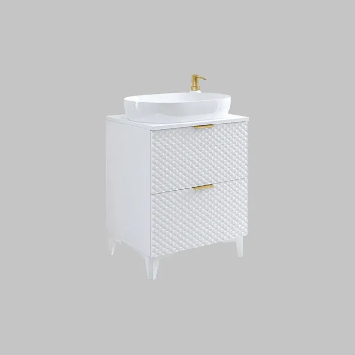 Mobile bagno a terra 61cm 2 cassetti bianco frontali decorati Konny
