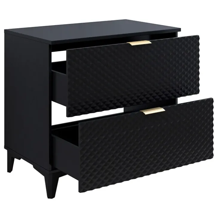 Mobile bagno a terra 81cm 2 cassetti nero frontali decorati Konny