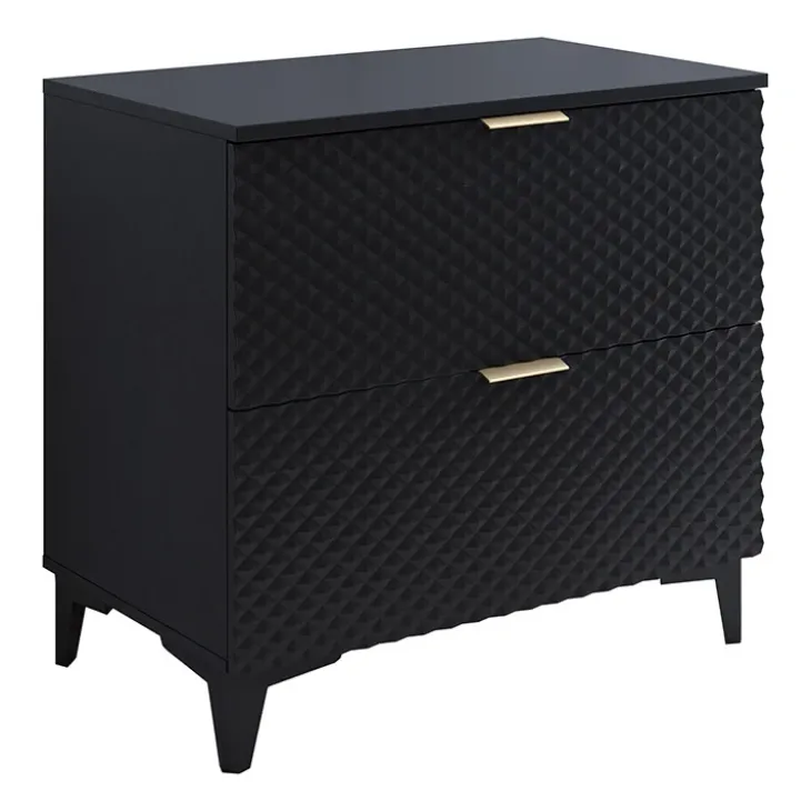 Mobile bagno a terra 81cm 2 cassetti nero frontali decorati Konny