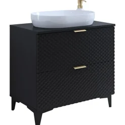 Mobile bagno a terra 81cm con colonna nero frontali decorati Konny
