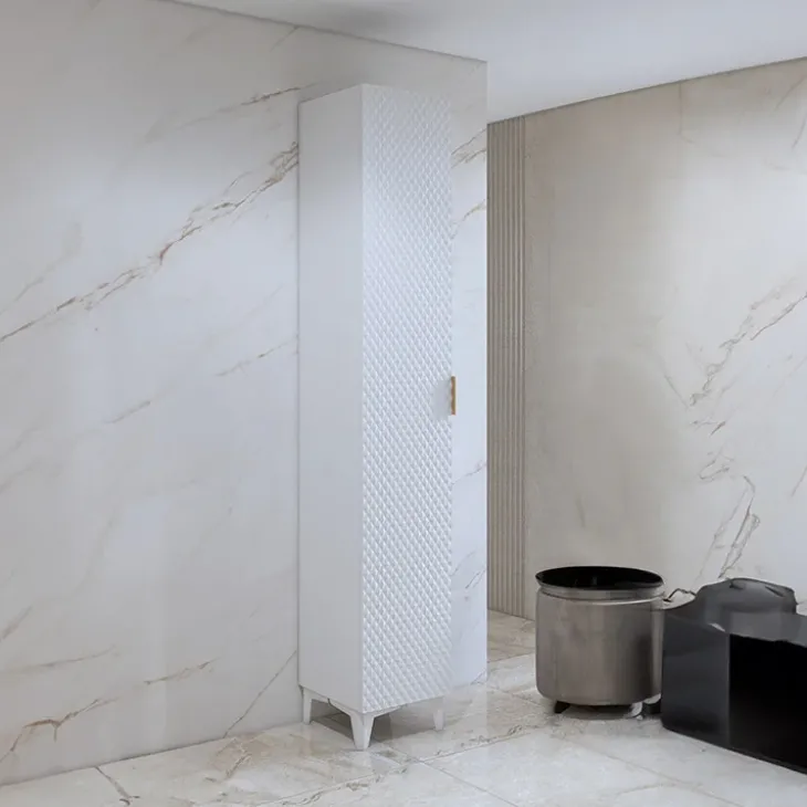 Mobile bagno a terra 61cm con colonna bianco frontali decorati Konny