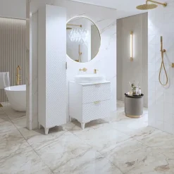 Mobile bagno a terra 61cm con colonna bianco frontali decorati Konny
