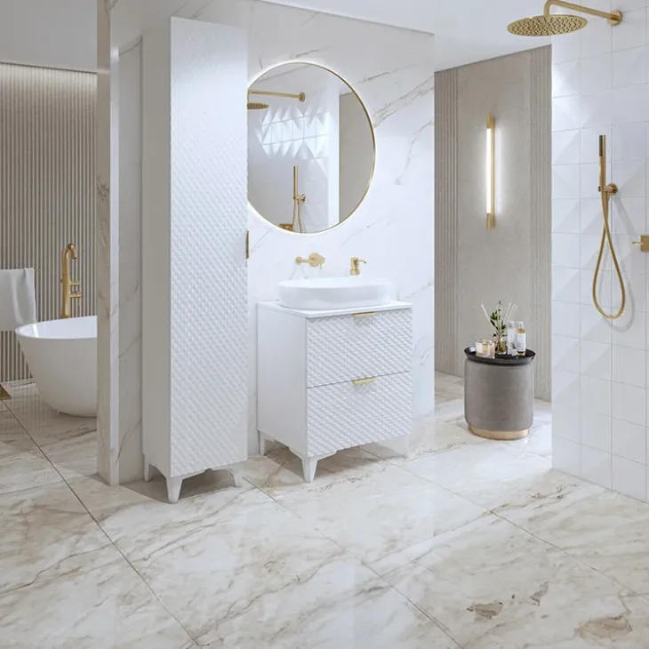 Mobile bagno a terra 61cm con colonna bianco frontali decorati Konny
