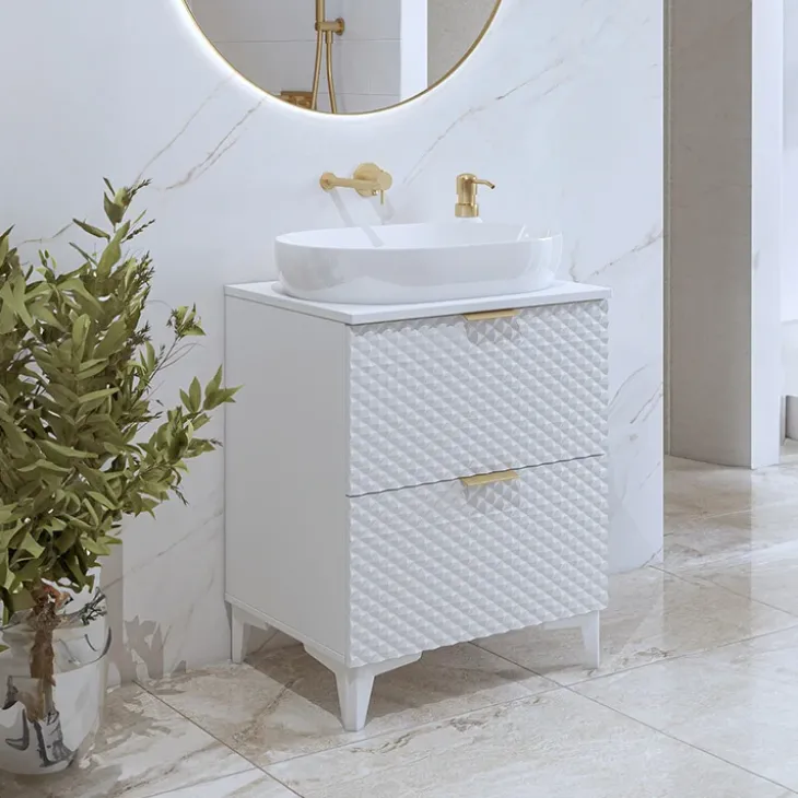 Mobile bagno a terra 61cm con colonna bianco frontali decorati Konny
