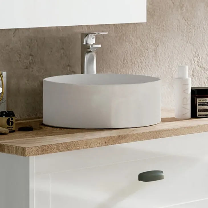 Mobile bagno a terra 120cm con doppio lavabo 2 ante 2 cassetti bianco rovere Ilias