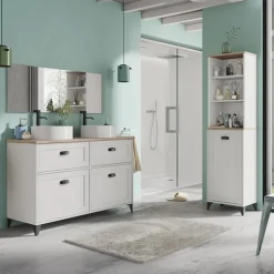 Mobile bagno a terra 120cm con doppio lavabo 2 ante 2 cassetti bianco rovere Ilias