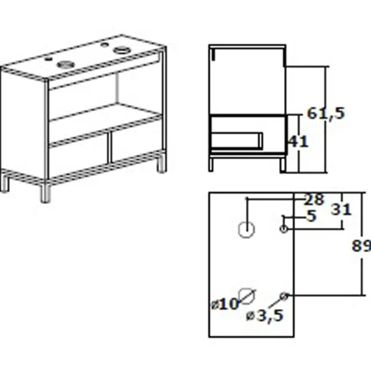 Mobile bagno a terra 120cm con doppio lavabo 1 anta 2 cassetti rovere antracite Crown