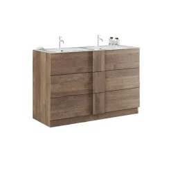 Mobile bagno a terra 120cm con doppio lavabo 3 cassetti rovere scuro Alvarez