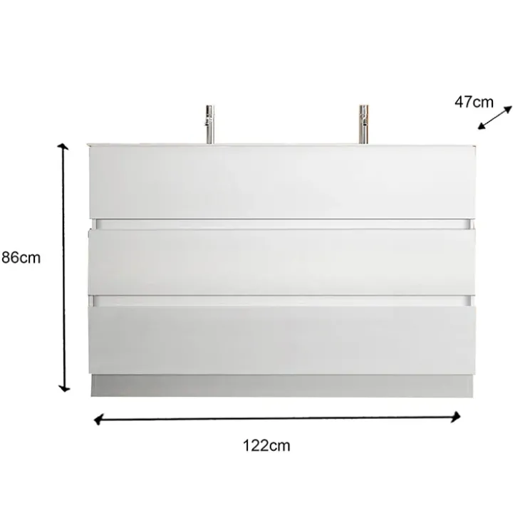 Mobile bagno a terra 122cm con doppio lavabo e specchio bianco lucido Moon