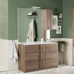 Mobile bagno a terra 120cm con doppio lavabo e specchio rovere scuro Alvarez