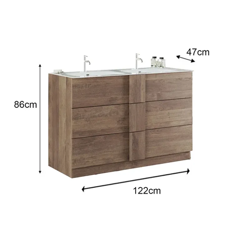 Mobile bagno a terra 120cm con doppio lavabo e specchio rovere scuro Alvarez