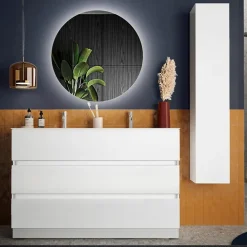 Mobile bagno a terra 120cm con doppio lavabo 3 cassetti bianco lucido Moon
