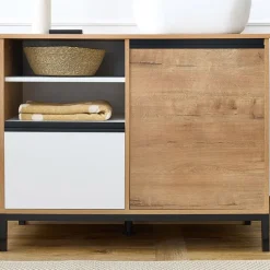 Mobile bagno a terra 100cm con lavabo e colonna 3 ante 1 cassetto bianco rovere Jasmund