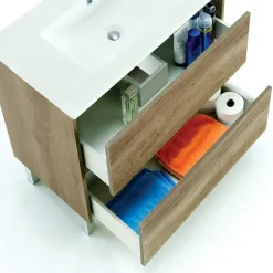 Mobile bagno a terra 80cm con lavabo e specchio rovere nordik Eveline