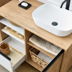 Mobile bagno a terra 100cm con lavabo 1 anta 1 cassetto rovere bianco Jasmund