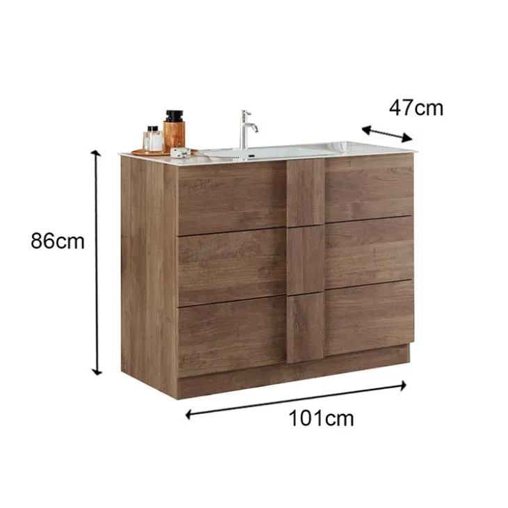 Mobile bagno a terra 100cm con lavabo 3 cassetti rovere scuro Alvarez