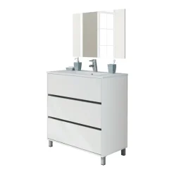 Mobile bagno a terra 82cm con lavabo e specchio 3 cassetti bianco opaco Shutter