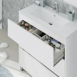 Mobile bagno a terra 82cm con lavabo e specchio 3 cassetti bianco opaco Shutter