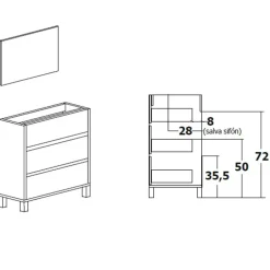 Mobile bagno a terra 82cm con lavabo e specchio 3 cassetti bianco opaco Shutter