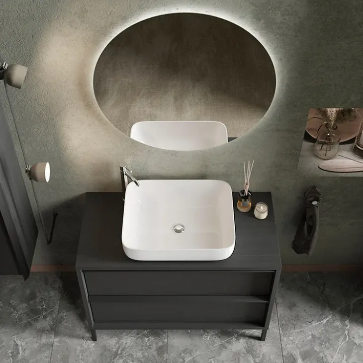 Mobile bagno a terra 92cm con lavabo nero frassinato Absolut