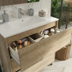 Mobile bagno a terra 82cm con lavabo e specchio 3 cassetti rovere Shutter