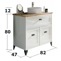 Mobile bagno a terra 82cm con lavabo e colonna shabby bianco rovere Ilias
