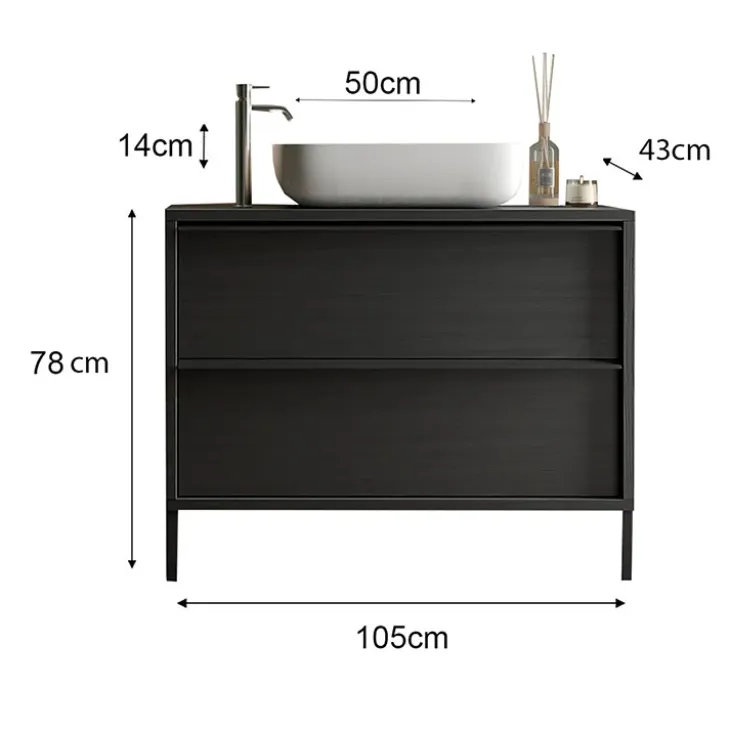 Mobile bagno a terra 105cm con lavabo 2 cassetti nero frassinato Absolut