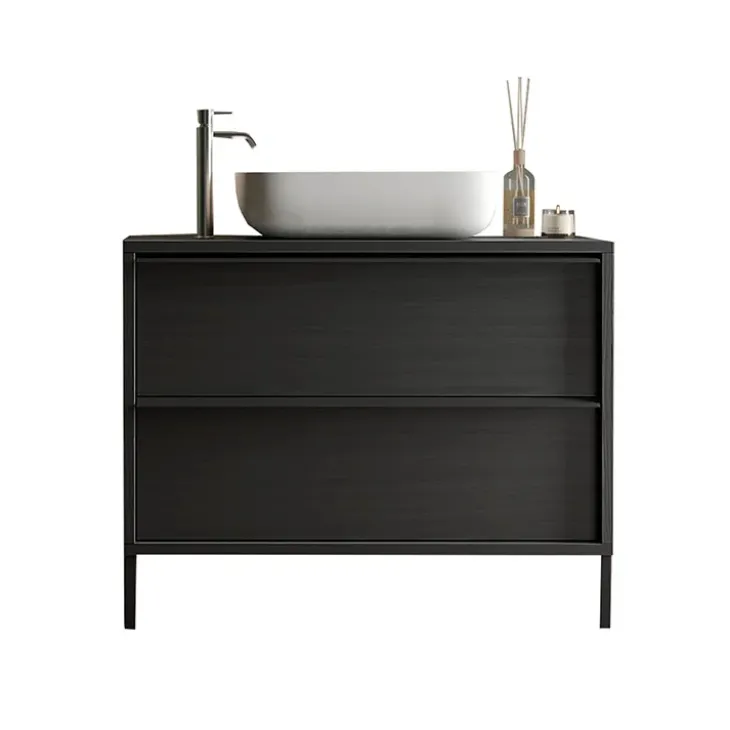 Mobile bagno a terra 105cm con lavabo 2 cassetti nero frassinato Absolut