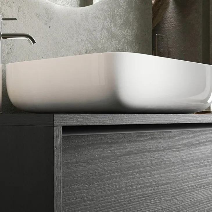 Mobile bagno a terra 105cm con lavabo 2 cassetti nero frassinato Absolut
