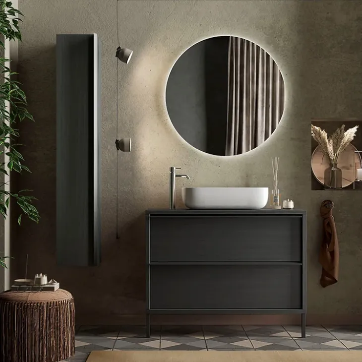 Mobile bagno a terra 105cm con lavabo 2 cassetti nero frassinato Absolut