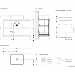Mobile bagno a terra 105cm con lavabo 2 cassetti nero frassinato Absolut