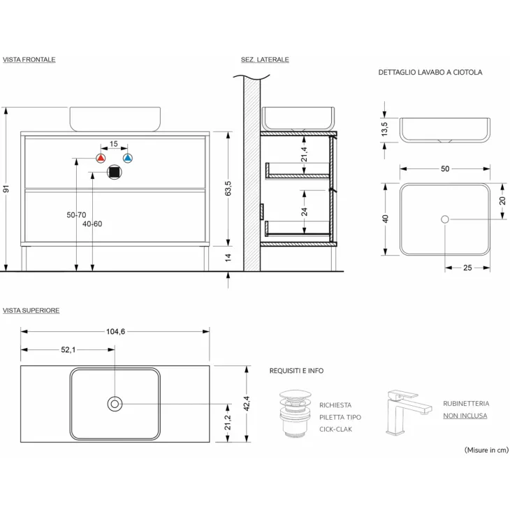 Mobile bagno a terra 105cm con lavabo 2 cassetti nero frassinato Absolut