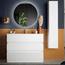 Mobile bagno a terra 100cm con lavabo e specchio bianco lucido Moon