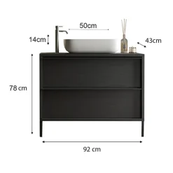 Mobile bagno a terra 92cm con lavabo e specchio nero frassinato Absolut
