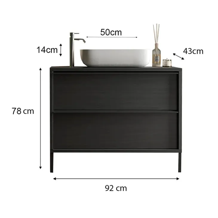 Mobile bagno a terra 92cm con lavabo e specchio nero frassinato Absolut