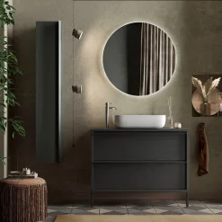 Mobile bagno a terra 92cm con lavabo e specchio nero frassinato Absolut