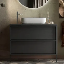 Mobile bagno a terra 92cm con lavabo e specchio nero frassinato Absolut