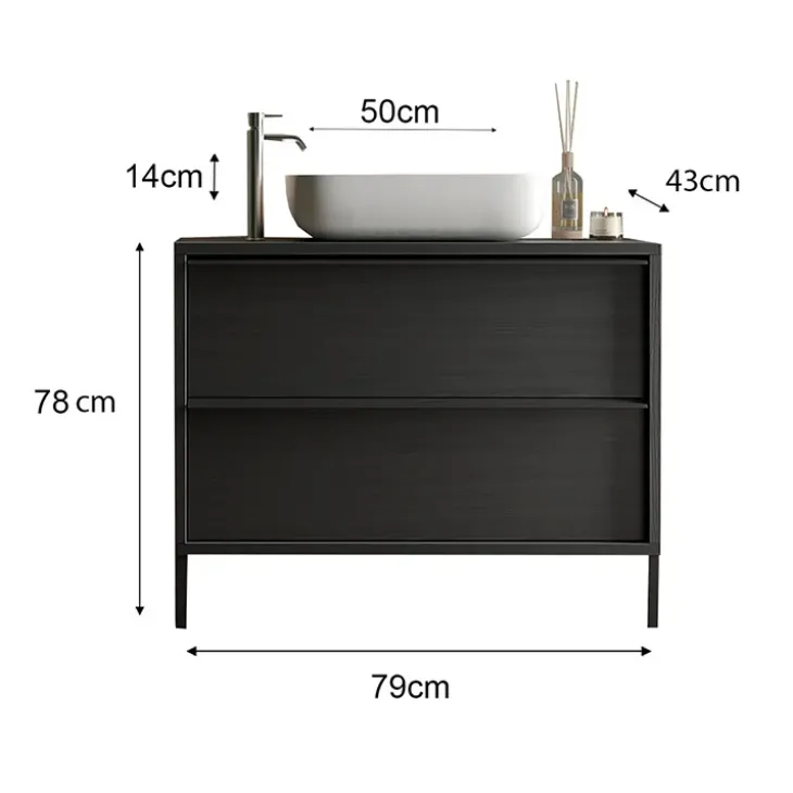 Mobile bagno a terra 79cm con lavabo 2 cassetti nero frassinato Absolut